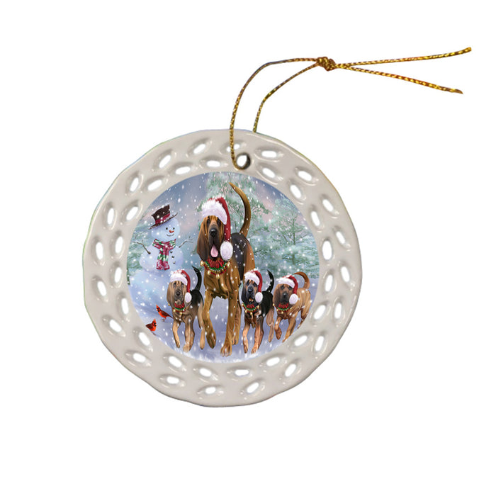 Christmas Running Family Bloodhound Dogs Ceramic Doily Ornament DPOR57412