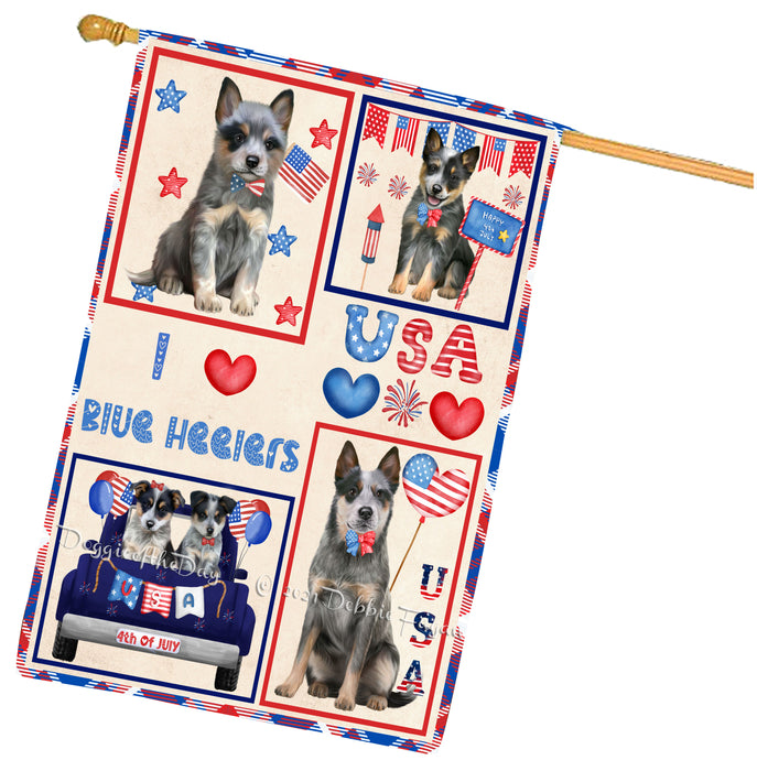 4th of July Independence Day I Love USA Blue Heeler Dogs House flag FLG66933