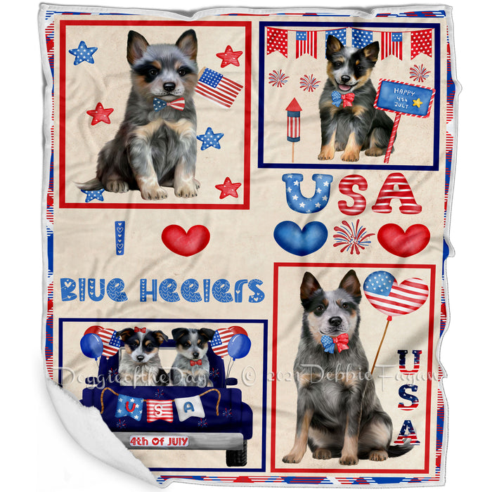 4th of July Independence Day I Love USA Blue Heeler Dogs Blanket BLNKT143480