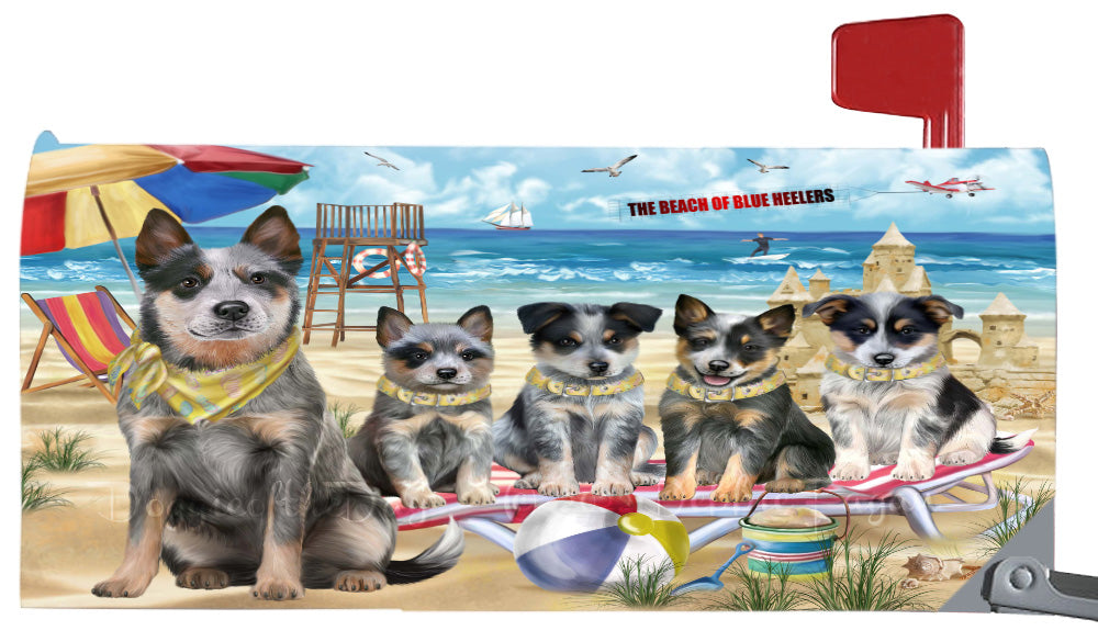 Pet Friendly Beach Blue Heeler Dogs Magnetic Mailbox Cover Both Sides Pet Theme Printed Decorative Letter Box Wrap Case Postbox Thick Magnetic Vinyl Material