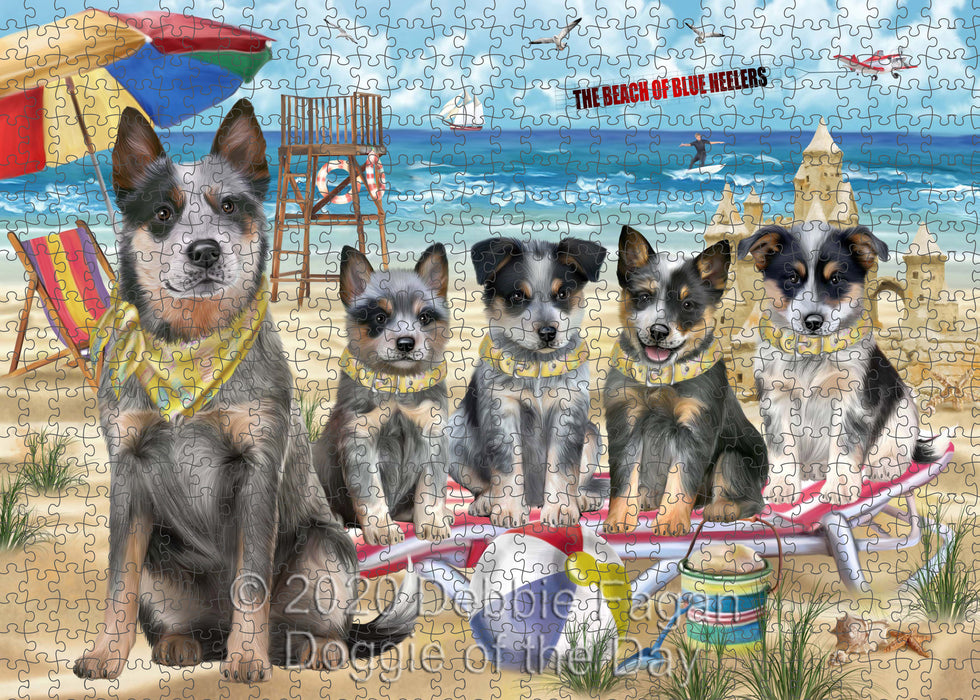 Pet Friendly Beach Blue Heeler Dogs Portrait Jigsaw Puzzle for Adults Animal Interlocking Puzzle Game Unique Gift for Dog Lover's with Metal Tin Box