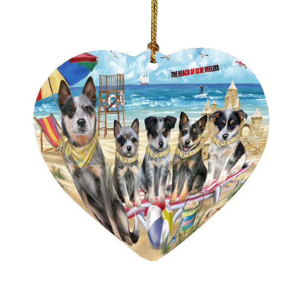 Pet Friendly Beach Blue Heeler Dogs Heart Christmas Ornament HPORA58848
