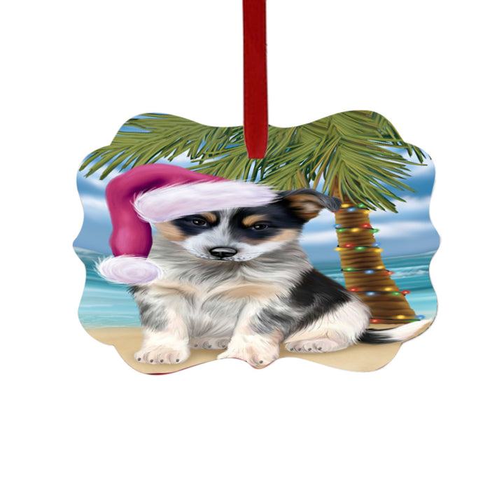 Summertime Happy Holidays Christmas Blue Heeler Dog on Tropical Island Beach Double-Sided Photo Benelux Christmas Ornament LOR49356