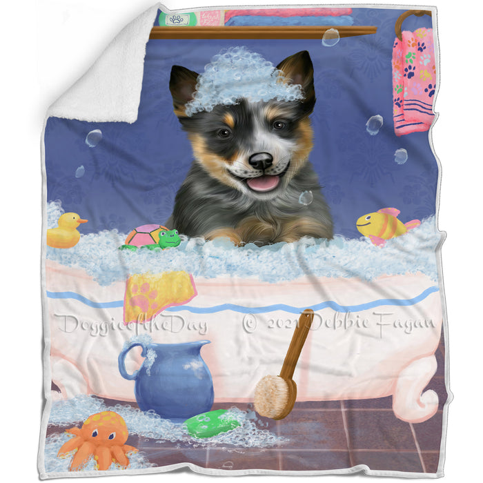 Rub A Dub Dog In A Tub Blue Heeler Dog Blanket BLNKT143014