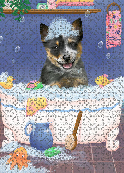 Rub A Dub Dog In A Tub Blue Heeler Dog Portrait Jigsaw Puzzle for Adults Animal Interlocking Puzzle Game Unique Gift for Dog Lover's with Metal Tin Box PZL226