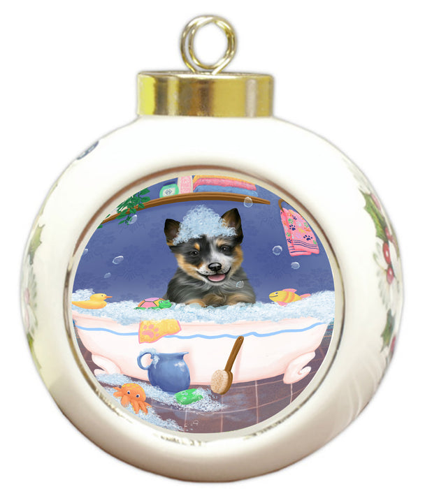 Rub A Dub Dog In A Tub Blue Heeler Dog Round Ball Christmas Ornament RBPOR58538