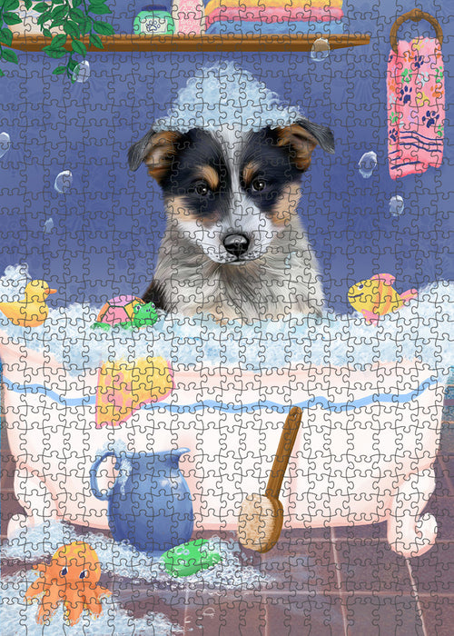 Rub A Dub Dog In A Tub Blue Heeler Dog Portrait Jigsaw Puzzle for Adults Animal Interlocking Puzzle Game Unique Gift for Dog Lover's with Metal Tin Box PZL224