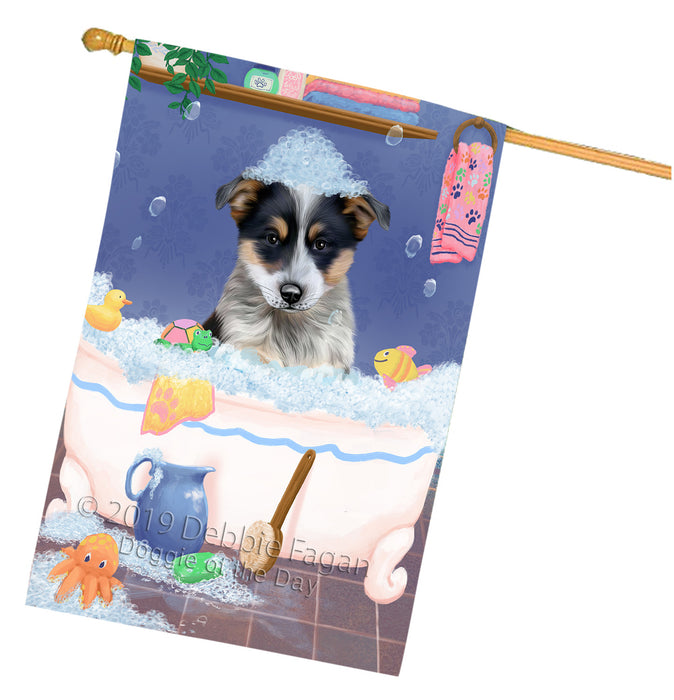 Rub A Dub Dog In A Tub Blue Heeler Dog House Flag FLG66224