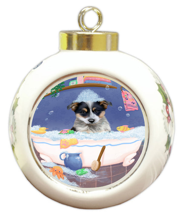 Rub A Dub Dog In A Tub Blue Heeler Dog Round Ball Christmas Ornament RBPOR58536