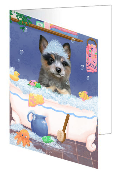 Rub A Dub Dog In A Tub Blue Heeler Dog Handmade Artwork Assorted Pets Greeting Cards and Note Cards with Envelopes for All Occasions and Holiday Seasons GCD79253
