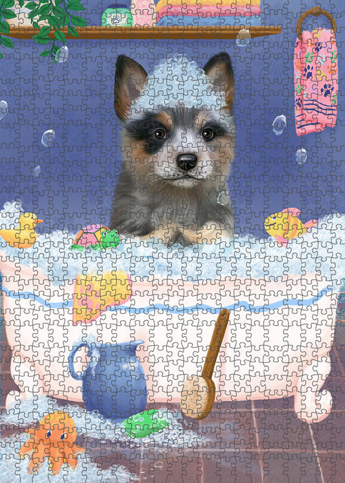 Rub A Dub Dog In A Tub Blue Heeler Dog Portrait Jigsaw Puzzle for Adults Animal Interlocking Puzzle Game Unique Gift for Dog Lover's with Metal Tin Box PZL225