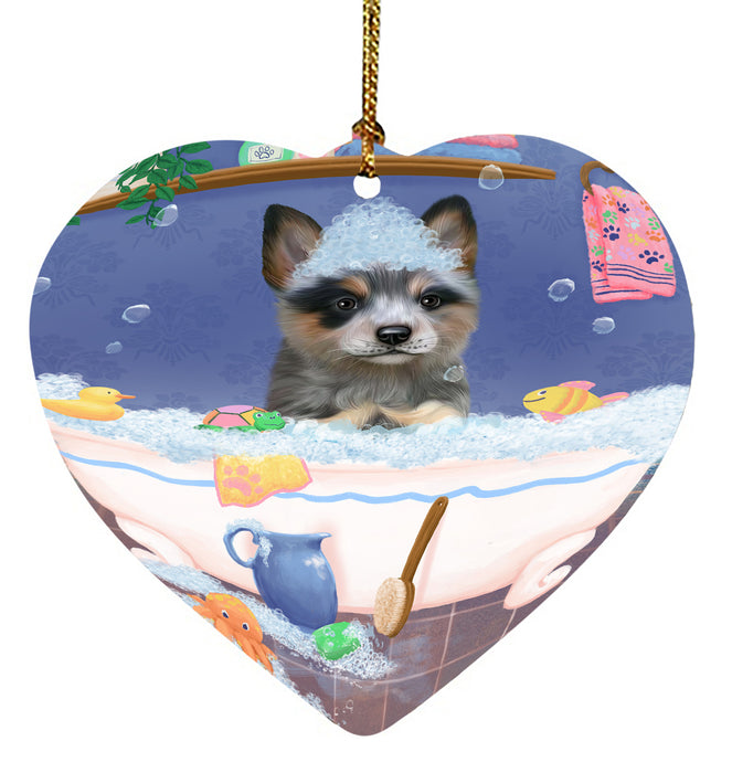 Rub A Dub Dog In A Tub Blue Heeler Dog Heart Christmas Ornament HPORA58553