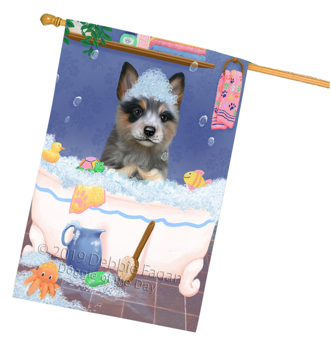 Rub A Dub Dog In A Tub Blue Heeler Dog House Flag FLG66225
