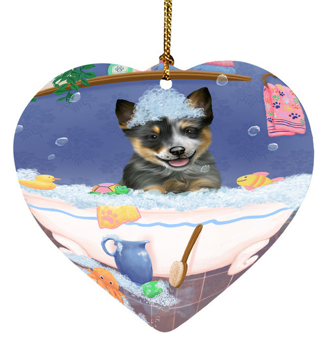 Rub A Dub Dog In A Tub Blue Heeler Dog Heart Christmas Ornament HPORA58554