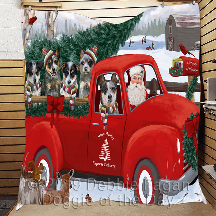 Christmas Santa Express Delivery Red Truck Blue Heeler Dogs Quilt