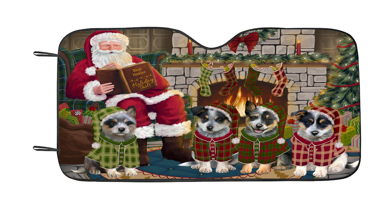 Christmas Cozy Holiday Fire Tails Blue Heeler Dogs Car Sun Shade