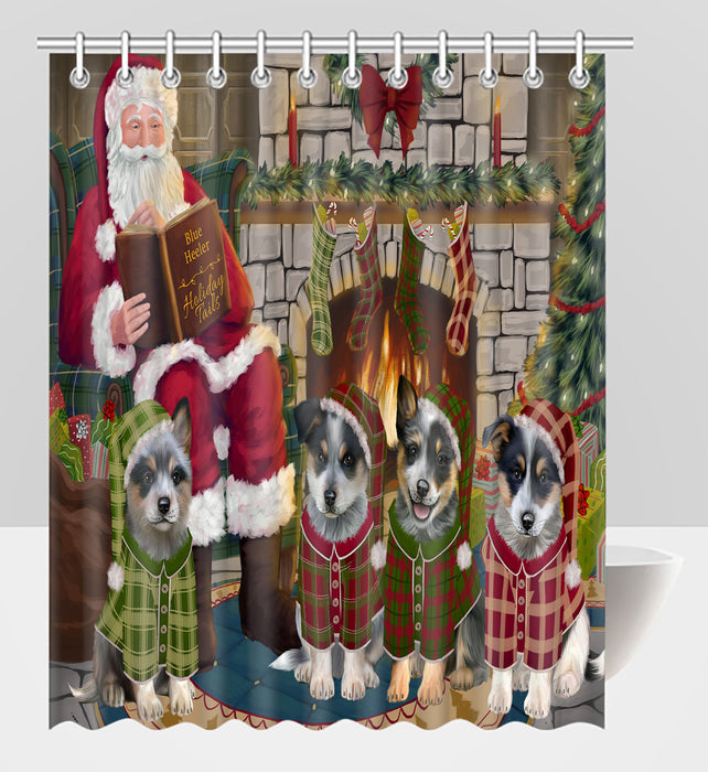Christmas Cozy Holiday Fire Tails Blue Heeler Dogs Shower Curtain