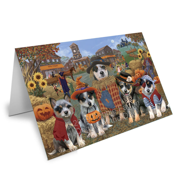 Halloween 'Round Town Blue Heeler Dogs Handmade Artwork Assorted Pets Greeting Cards and Note Cards with Envelopes for All Occasions and Holiday Seasons GCD77774