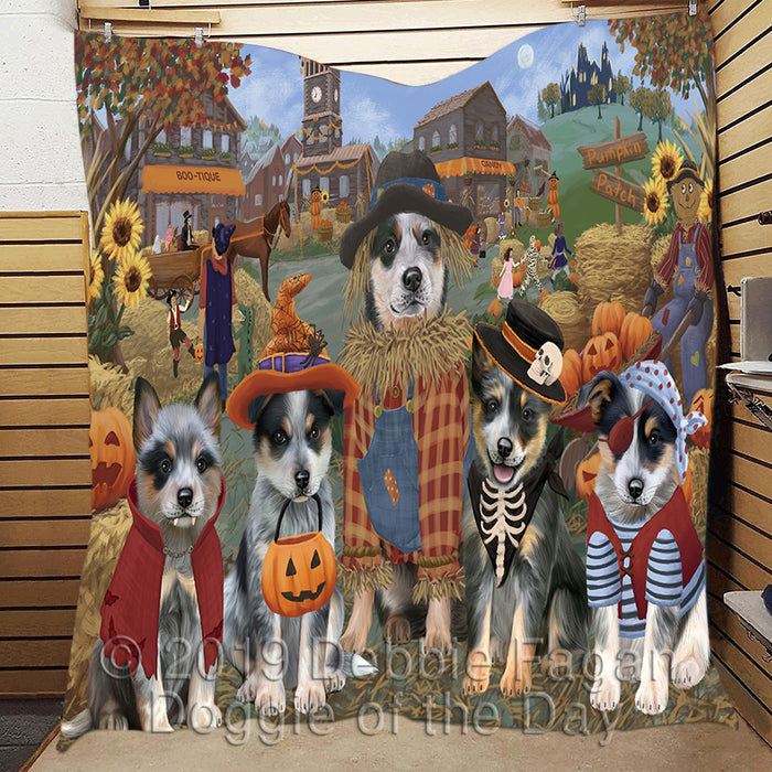 Halloween 'Round Town and Fall Pumpkin Scarecrow Both Blue Heeler Dogs Quilt
