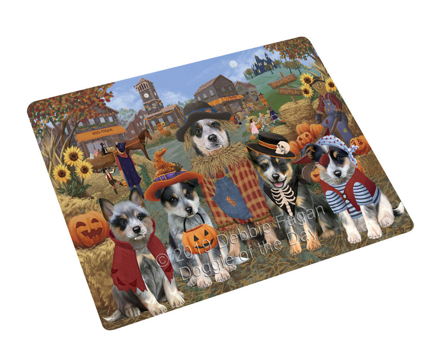 Halloween 'Round Town And Fall Pumpkin Scarecrow Both Blue Heeler Dogs Large Refrigerator / Dishwasher Magnet RMAG104286