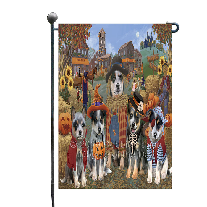 Halloween 'Round Town And Fall Pumpkin Scarecrow Both Blue Heeler Dogs Garden Flag GFLG65576