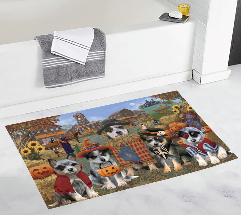 Halloween 'Round Town and Fall Pumpkin Scarecrow Both Blue Heeler Dogs Bath Mat