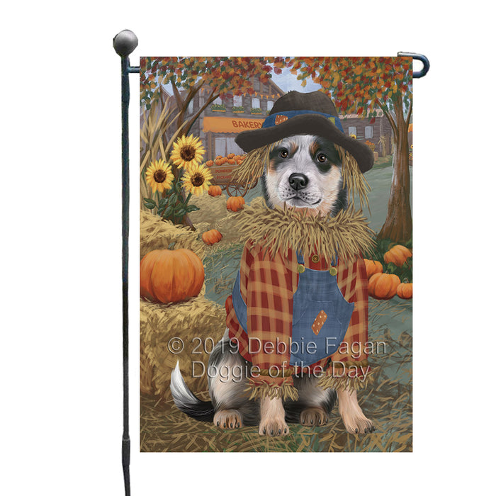 Halloween 'Round Town And Fall Pumpkin Scarecrow Both Blue Heeler Dogs Garden Flag GFLG65637