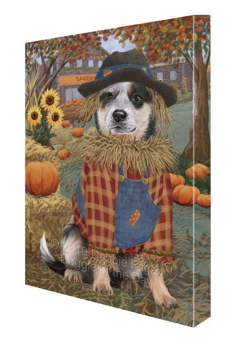 Halloween 'Round Town And Fall Pumpkin Scarecrow Both Blue Heeler Dogs Canvas Print Wall Art Décor CVS139922