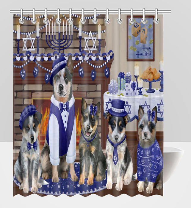 Happy Hanukkah Family Blue Heeler Dogs Shower Curtain