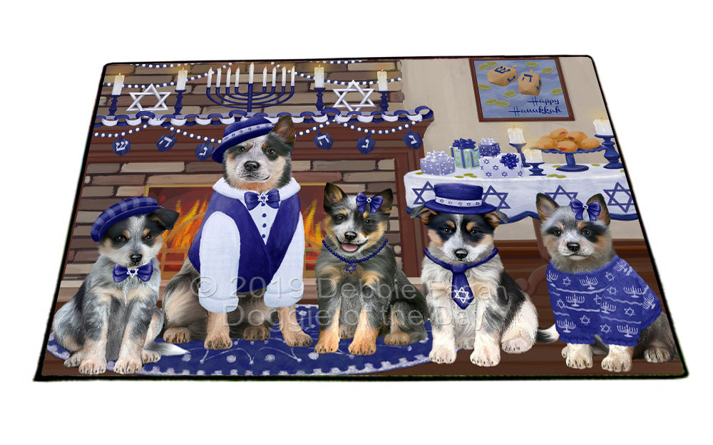 Happy Hanukkah Family and Happy Hanukkah Both Blue Heeler Dogs Floormat FLMS54056