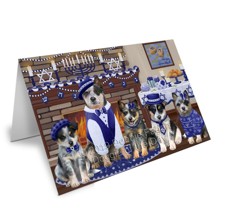 Happy Hanukkah Family Blue Heeler Dogs Handmade Artwork Assorted Pets Greeting Cards and Note Cards with Envelopes for All Occasions and Holiday Seasons GCD78140