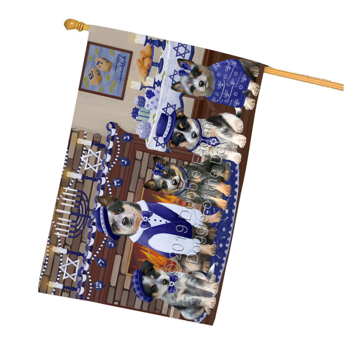 Happy Hanukkah Family Blue Heeler Dogs House Flag FLG65810