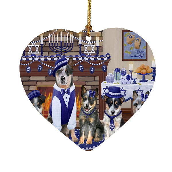 Happy Hanukkah Family Blue Heeler Dogs Heart Christmas Ornament HPOR57598