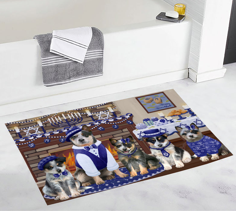 Happy Hanukkah Family and Happy Hanukkah Both Blue Heeler Dogs Bath Mat