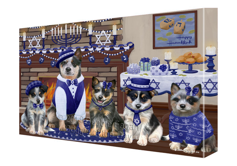 Happy Hanukkah Family and Happy Hanukkah Both Blue Heeler Dogs Canvas Print Wall Art Décor CVS140975