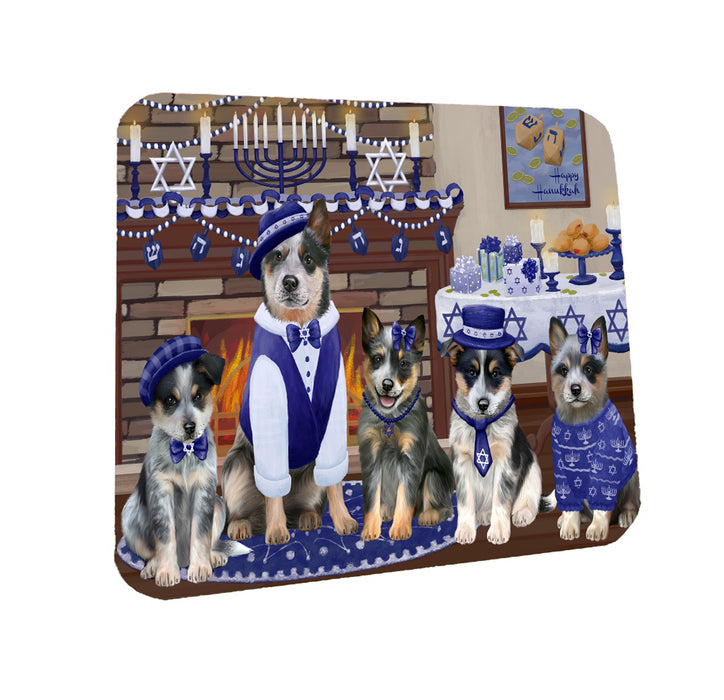 Happy Hanukkah Family Blue Heeler Dogs Coasters Set of 4 CSTA57554