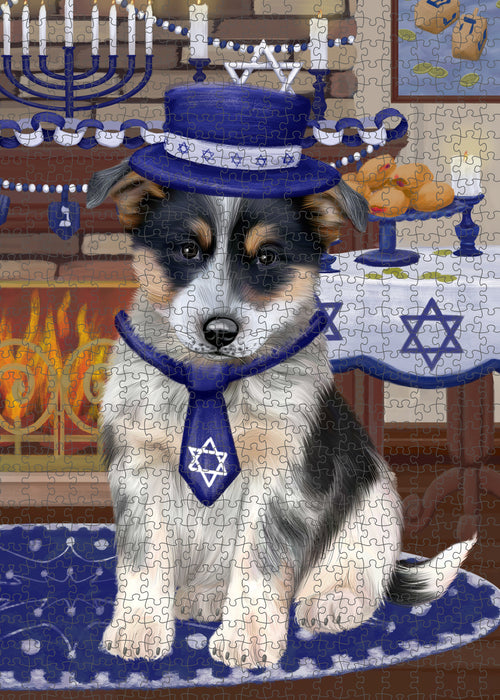 Happy Hanukkah Family and Happy Hanukkah Both Blue Heeler Dog Puzzle with Photo Tin PUZL96924