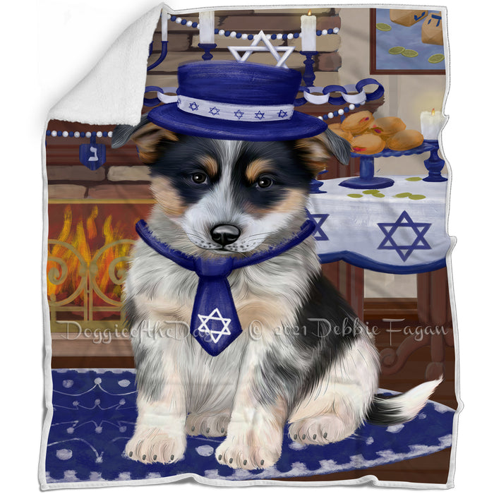 Happy Hanukkah Family and Happy Hanukkah Both Blue Heeler Dog Blanket BLNKT139844