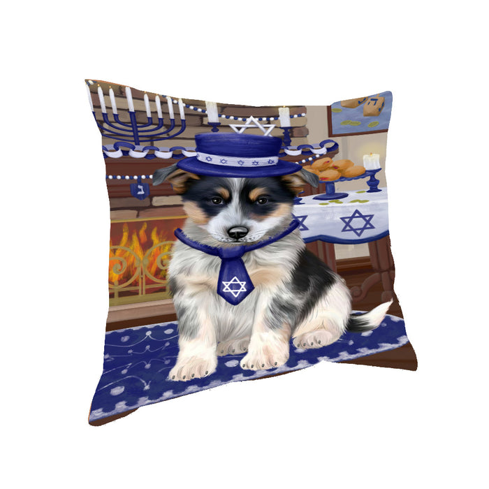 Happy Hanukkah Family and Happy Hanukkah Both Blue Heeler Dog Pillow PIL83016