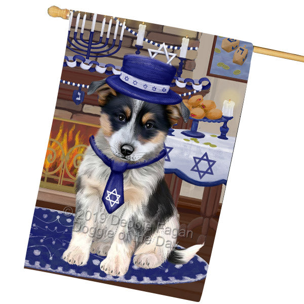 Happy Hanukkah Family and Happy Hanukkah Both Blue Heeler Dog House Flag FLG65754