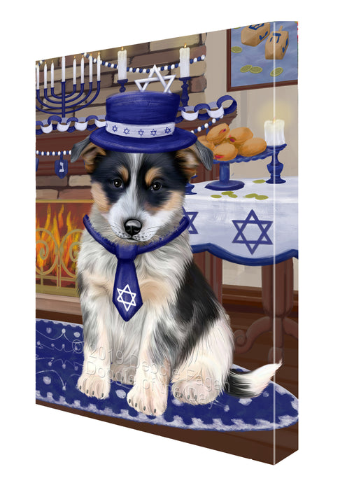 Happy Hanukkah Family and Happy Hanukkah Both Blue Heeler Dog Canvas Print Wall Art Décor CVS140471