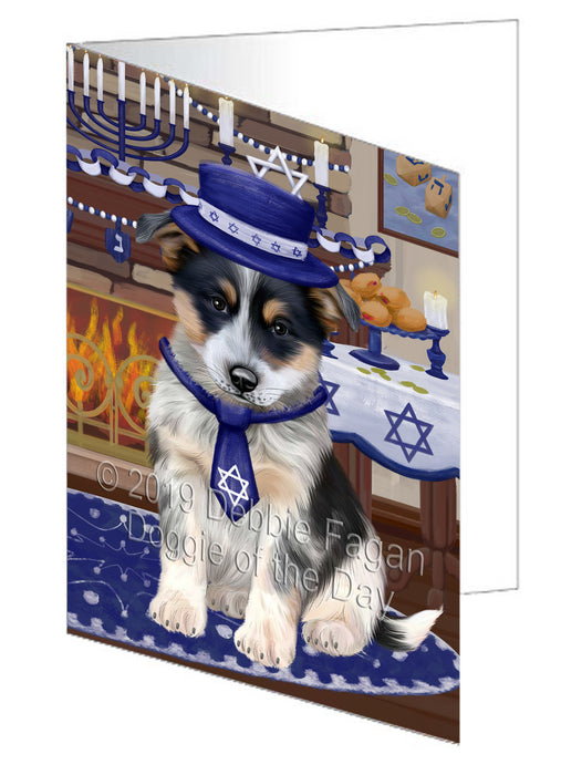 Happy Hanukkah Blue Heeler Dog Handmade Artwork Assorted Pets Greeting Cards and Note Cards with Envelopes for All Occasions and Holiday Seasons GCD78308
