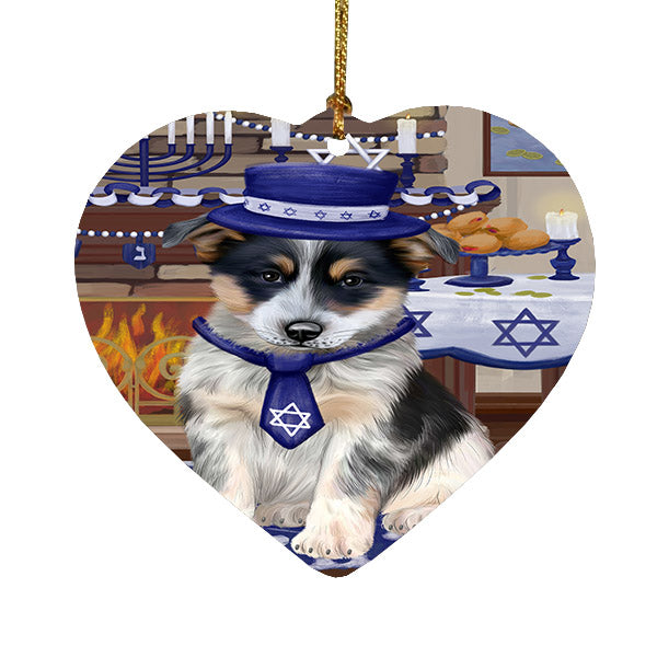 Happy Hanukkah Blue Heeler Dog Heart Christmas Ornament HPOR57654