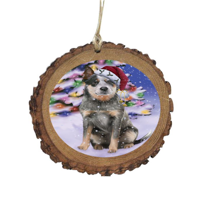 Winterland Wonderland Blue Heeler Dog In Christmas Holiday Scenic Background Wooden Christmas Ornament WOR49526
