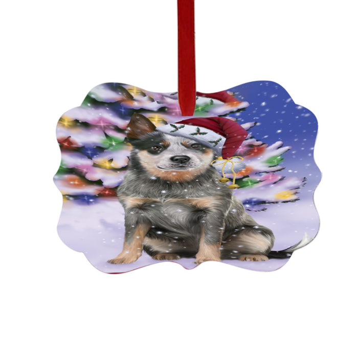 Winterland Wonderland Blue Heeler Dog In Christmas Holiday Scenic Background Double-Sided Photo Benelux Christmas Ornament LOR49526