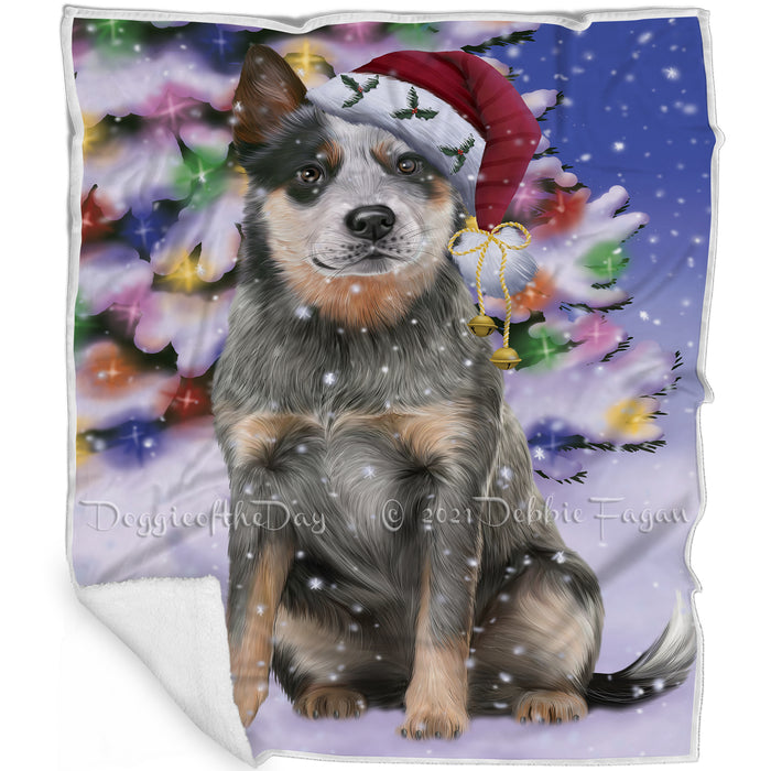 Winterland Wonderland Blue Heeler Dog In Christmas Holiday Scenic Background Blanket BLNKT101001