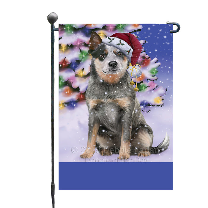 Personalized Winterland Wonderland Blue Heeler Dog In Christmas Holiday Scenic Background Custom Garden Flags GFLG-DOTD-A61247