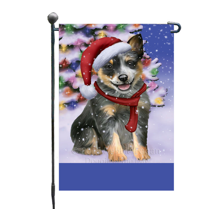 Personalized Winterland Wonderland Blue Heeler Dog In Christmas Holiday Scenic Background Custom Garden Flags GFLG-DOTD-A61250