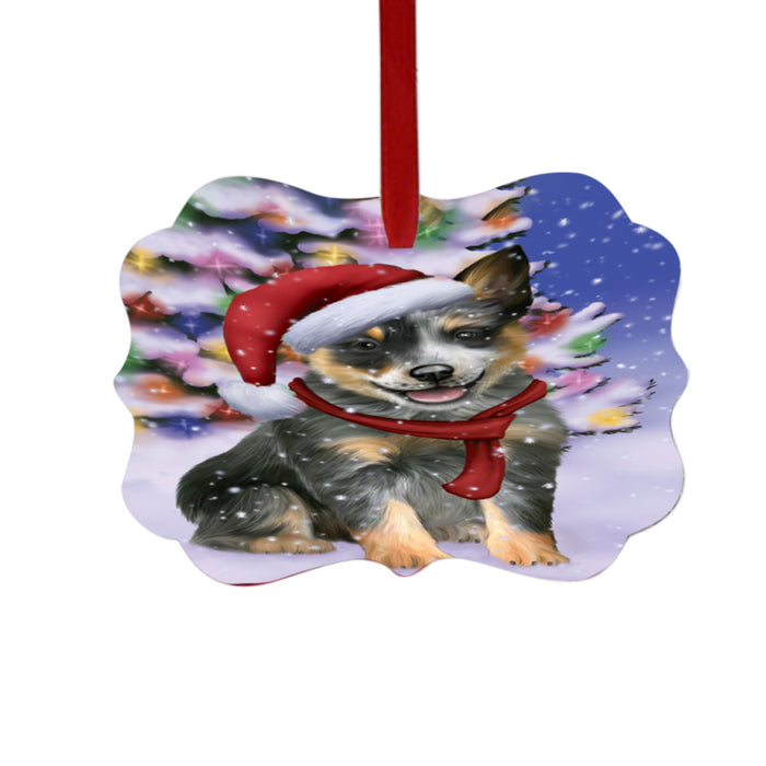 Winterland Wonderland Blue Heeler Dog In Christmas Holiday Scenic Background Double-Sided Photo Benelux Christmas Ornament LOR49529
