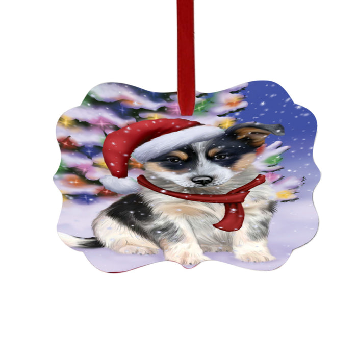 Winterland Wonderland Blue Heeler Dog In Christmas Holiday Scenic Background Double-Sided Photo Benelux Christmas Ornament LOR49527